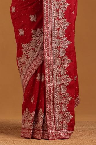 Soch Womens Fuchsia Fendy Georgette Ethnic Motifs Saree With Zari Embroidery and stone work