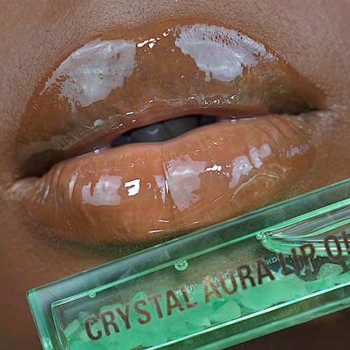 Makeup Revolution Crystal Aura Lip Oil Aventurine | Hydrating and conditioning formula |infused with hyaluronic acid and vitamin E oil |Clear high shine formula including pink crystals|2.5ml
