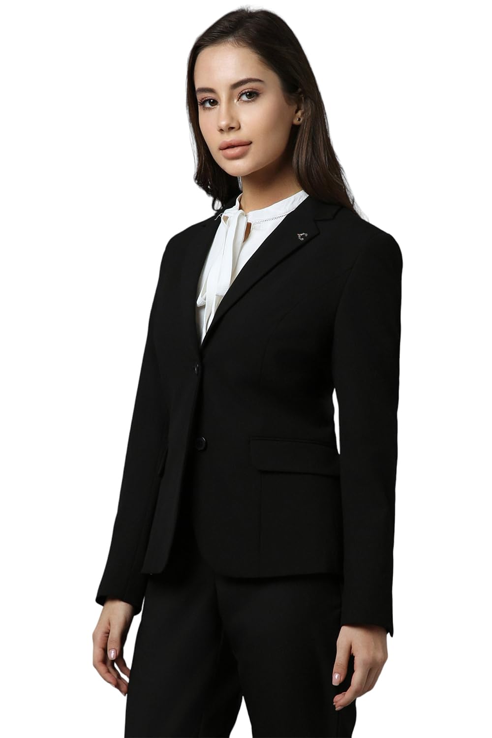 Allen Solly Women's A-Line Single Breasted Coat (AHBZCRGFA95441_Black