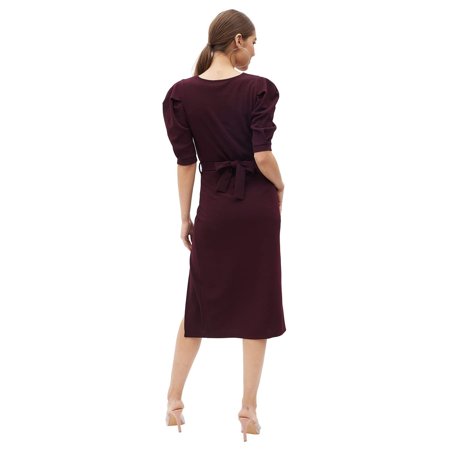Harpa Women's Polyester Standard Length Dress Wine_XS