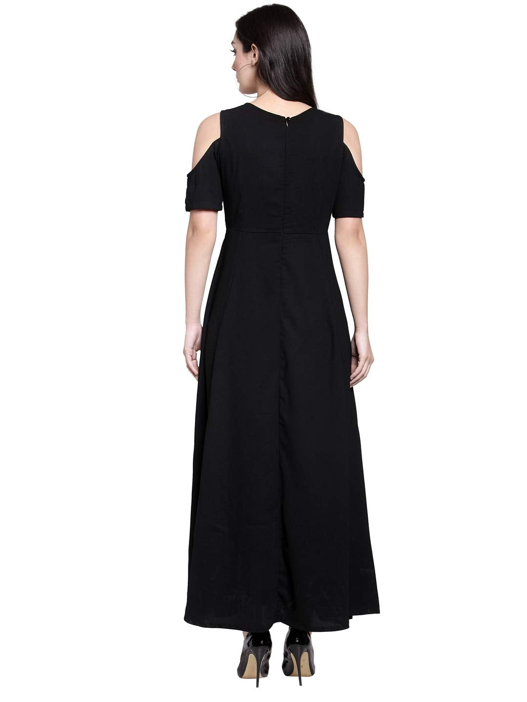 pluss Women's Georgette a-line Maxi Dress (LDR2930- Black_M)