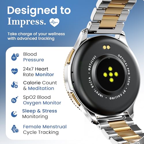 GOBOULT Newly Launched Pyro Smartwatch 1.43'' AMOLED Screen, BT Calling 5.3, 600 Nits Brightness, IP68, 150+ Watchfaces, 120+ Sports Modes, AI Voice Assistant, SpO2 Monitoring (Platinum Gold)