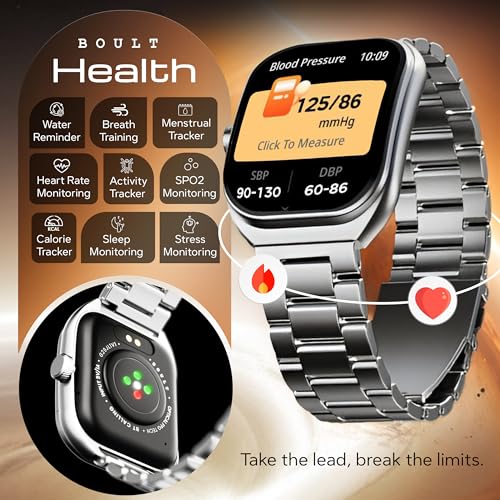Boult Newly Launched Trail Pro Smartwatch 2.01'' 3D Curved Screen+AMOLED, BT Calling 5.3, 600 Nits Brightness, IP68, 250+ Watchfaces, 120+ Sports Modes, AI Voice Assistant, SpO2 Tracking (Chrome)