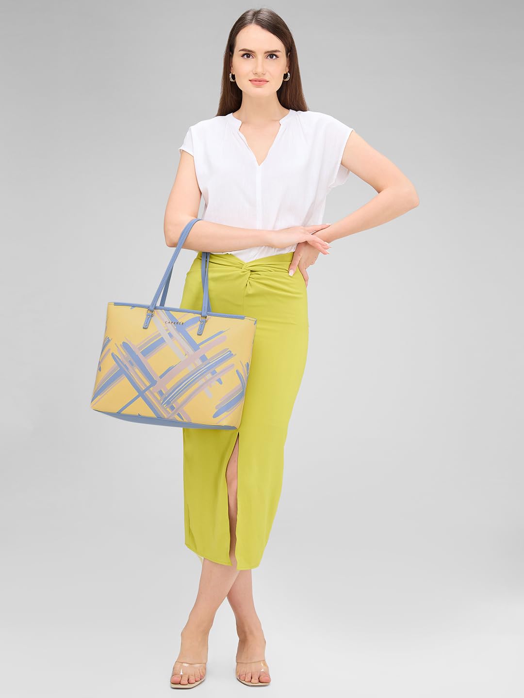 Caprese Renee Tote Large Yellow Bag for Women|Shoulder & Handheld Bag with Spacious Design, Multi-Compartment, Durable, Comfortable Straps for Work, Travel, Shopping & Daily Use