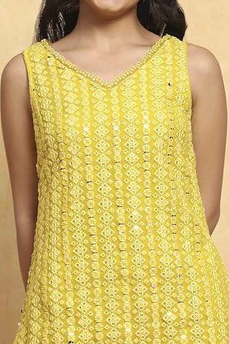 Biba Girls Yellow Polyester Dyed Straight Sharara Suit Set_16-17Y