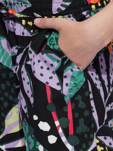 VERO MODA Girl Tropical Print Cotton Regular Fit Mid Rise Black Casual Shorts