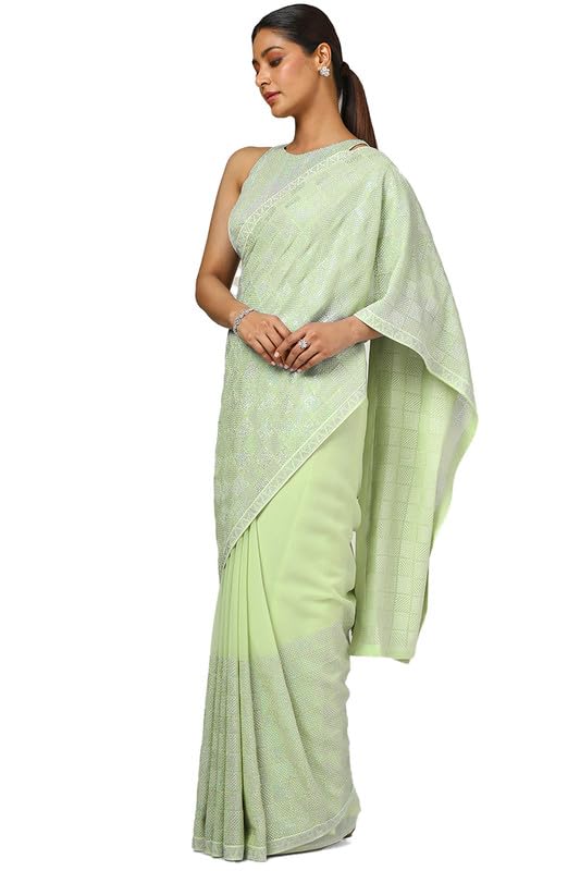 Soch Womens Light Green Embellished Georgette Saree With Sequins
