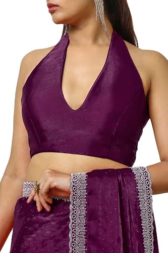 Soch Womens Wine Tissue Saree With Stone Work