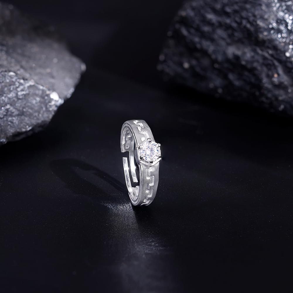 GIVA 925 Silver Classic Zircon Ring For Him, Adjustable | Gifts for Men and Boys | With Certificate of Authenticity and 925 Stamp | 6 Months Warranty