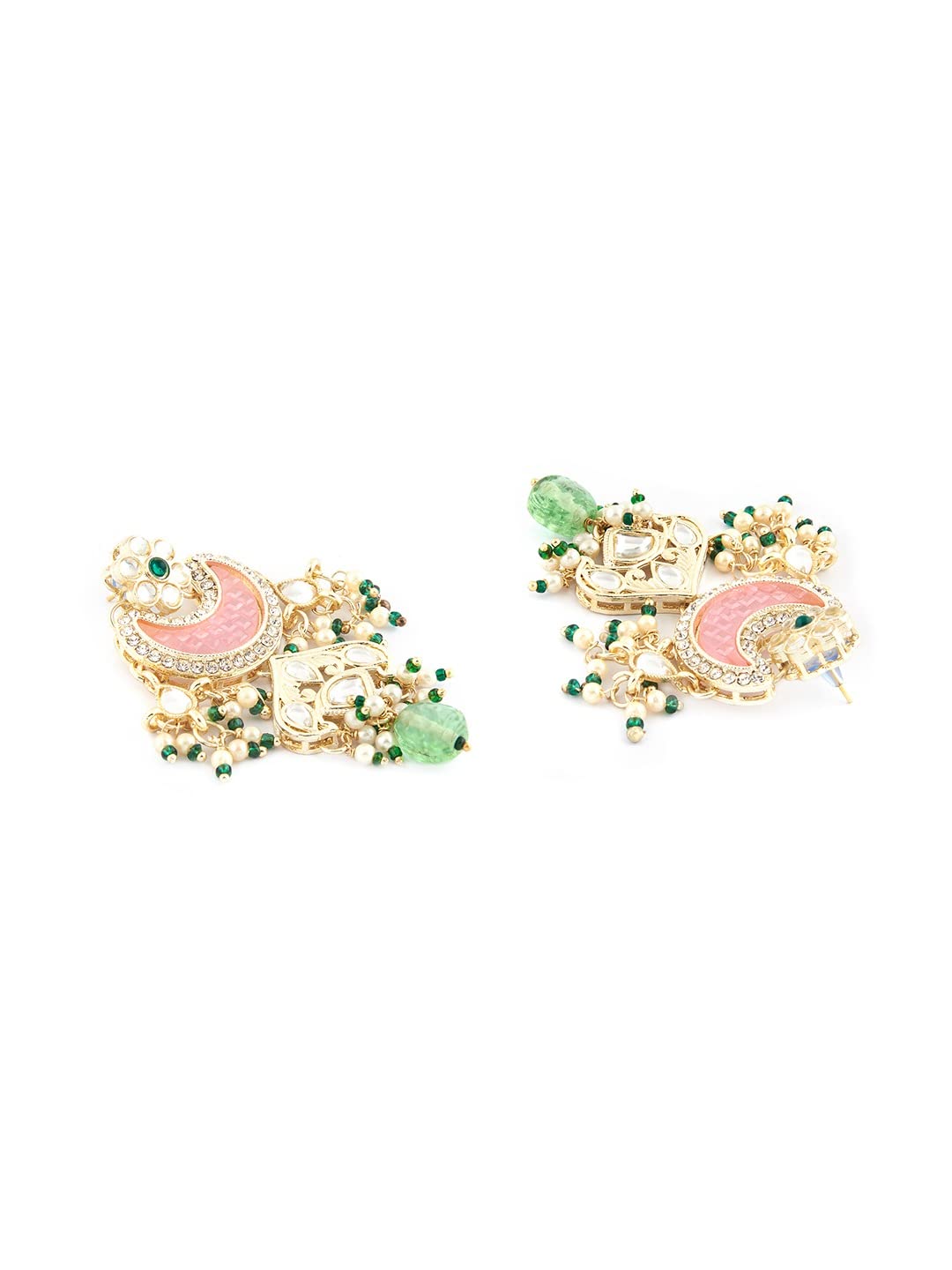 ZAVERI PEARLS Pink Green Stones Beads Multistrand Kundan Choker Necklace Earring & Ring Set For Women-ZPFK15652