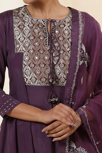 W for Woman Folksong Purple Festive Solid Silk Dupatta