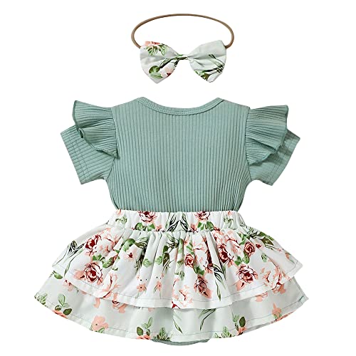 Hopscotch Polycotton Baby Girls Text Printed Clothing Set with Headband In Green Color For Ages (0-3 Months)