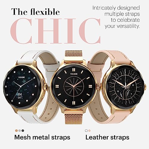 Noise Diva Smartwatch with Diamond Cut dial, Glossy Metallic Finish, AMOLED Display, Mesh Metal and Leather Strap Options, 100+ Watch Faces, Female Cycle Tracker smart Watch for Women (Gold Link)