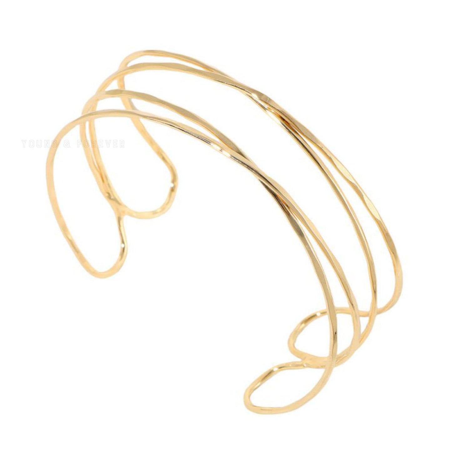 Young & Forever Minimalist Upper Arm Cuff Bracelet, Open Design, Gold-Toned Metal, Triple Band for Women and Girls