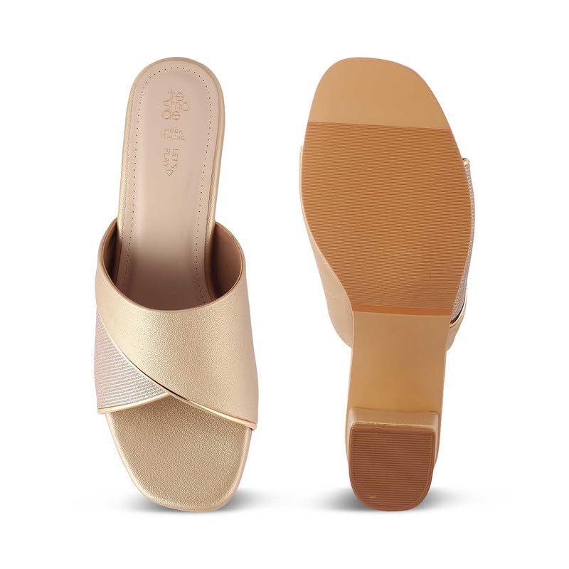 tresmode 240-MACKY GOLD WOMEN DRESS BLOCK HEELS SANDALS EU/36 UK/3