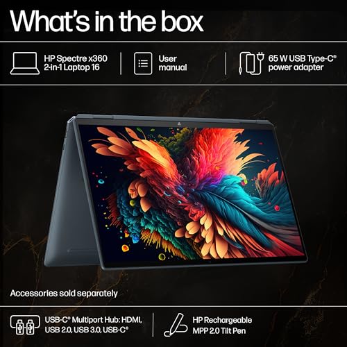 HP Spectre x360 AI Laptop, Intel Core Ultra 7 155H, 12 TOPS, 32GB LPDDR5x, 1TB SSD (Win11, Office21, Blue, 1.9kg), Touchscreen, 2.8K, OLED, 16-inch(40.6cm), Intel Arc graphics, 9MP IR camera, aa0664TX
