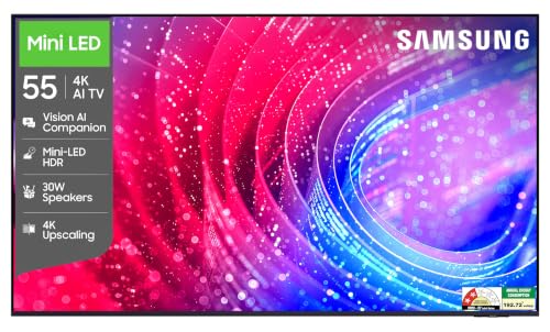 Samsung 55 inch (138cm) Mini LED 4K Vision AI 2026 Smart TV | 30W Speakers | 4K Upscaling | Mini-LED HDR | 150+ Channels | 7 Years OS Upgrade | UA55M2EHAULXL