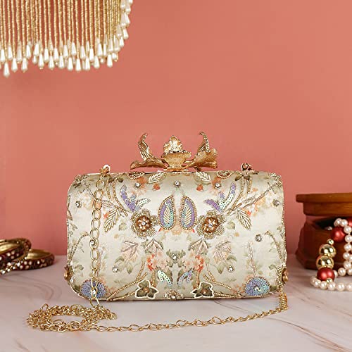 SWISNI Gold gorgeous handmade printed embroidery designer clutch II Women's Traditional Designer Clutch For Women & Girls II PRINTED EMBROIDERED CLUTCHES