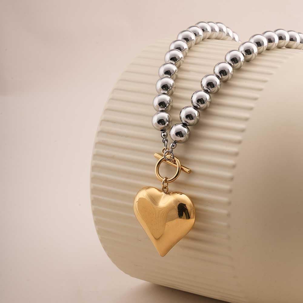 PALMONAS Golden Heart Beaded Necklace for Womens - Waterproof & Anti-Tarnish, Gift for Girls & Women