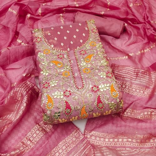 Leeli Peeri Designer Women's Simmer Silk Embroidery Work Unstitched Salwar Suit Dress Material