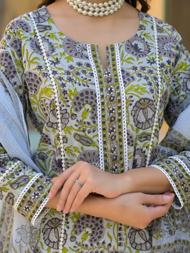 Divena Sea Green Cotton Block Print Kurta Pant with Dupatta