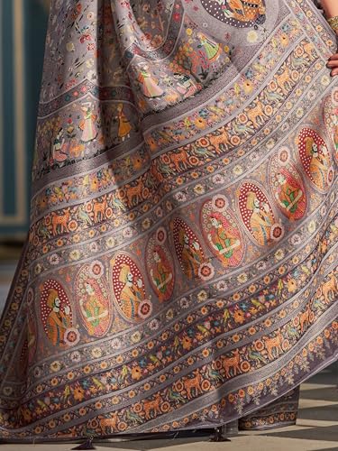 SWORNOF Womens Pashamina pure viscose Saree with Unstitched blouse piece