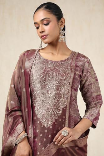 Soch Women's Dola Silk Salwar Suit Set (EWS5CD21718_Rust