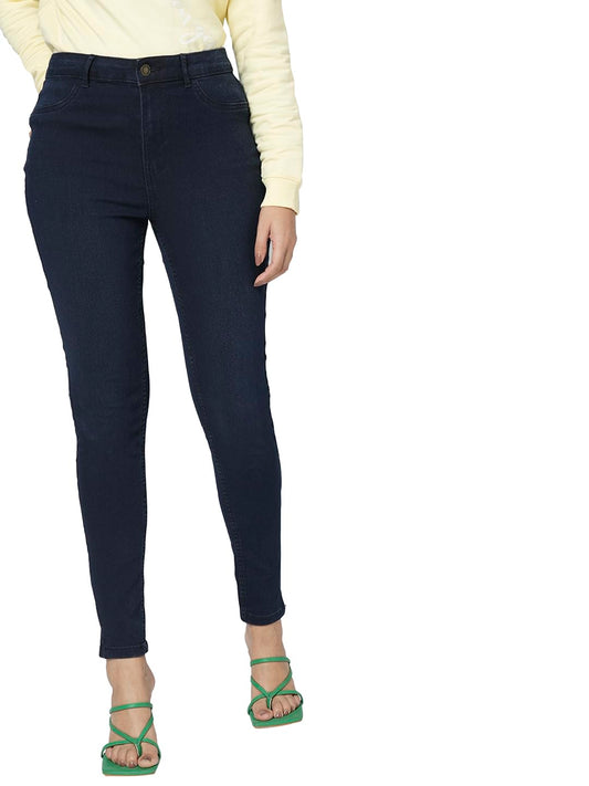 VERO MODA Women Solid Blue Cotton Skinny Fit Ankle Length High Rise Jeans