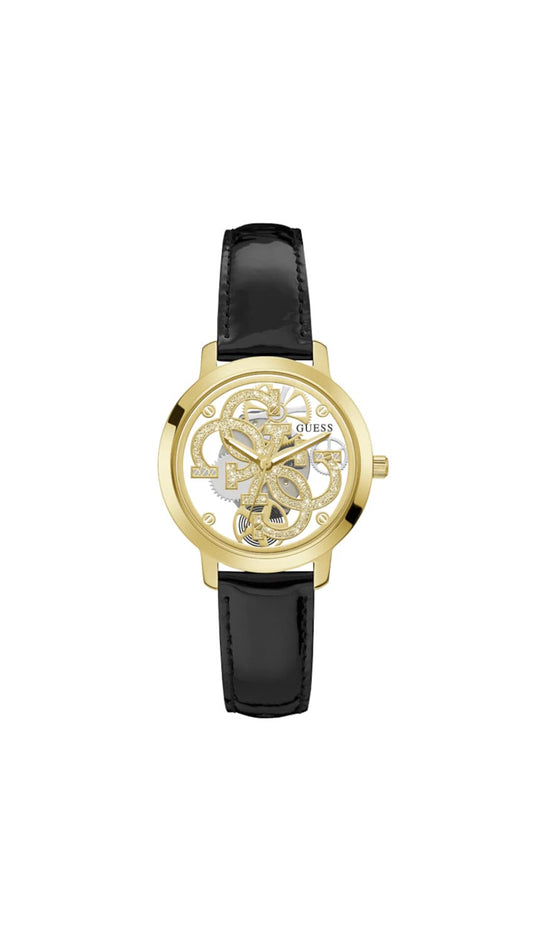 Guess Womens 36 mm Quattro Clear Gold Dial Genuine Leather Analog Watch - GW0383L1