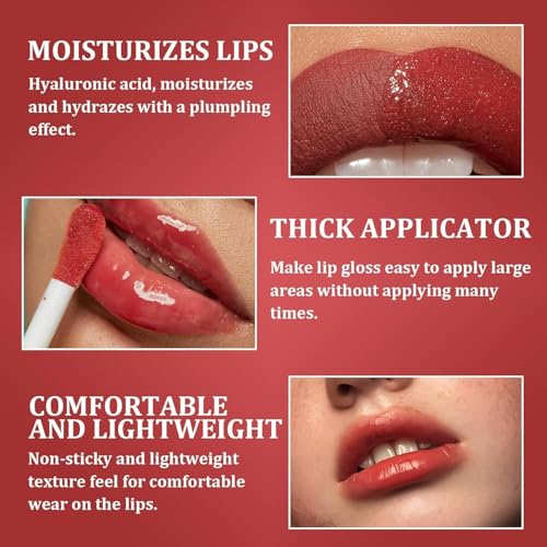 Lip Gloss,Tinted Lip Oil Long Lasting Non-sticky Shiny Lip Plumping Lip Gloss,Hydrating Moisturizing Lip Glow Oil for Looking Lips,Smooth Glossy Lip Plumper Gloss for Women (Caramel Nude)