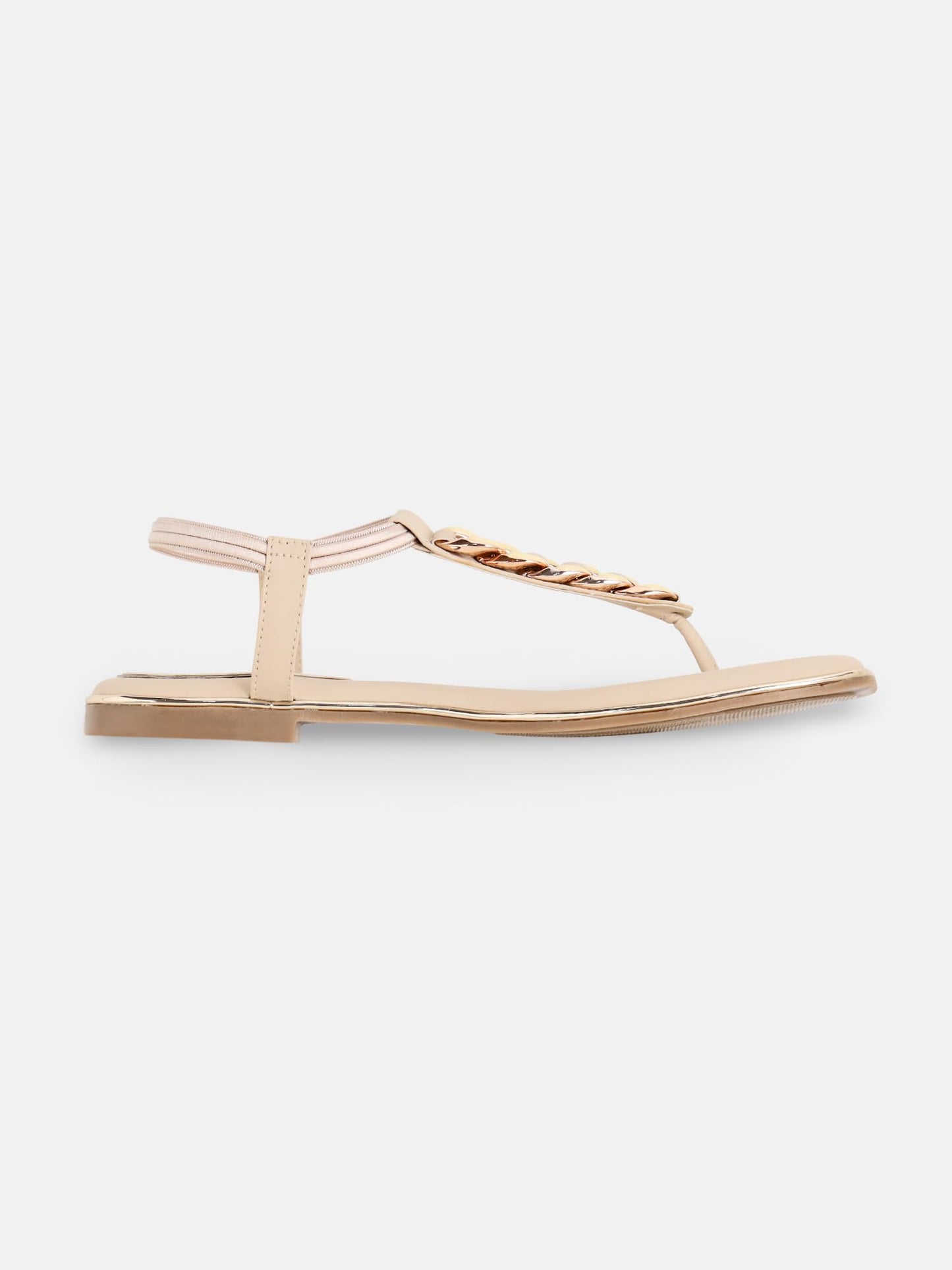 KENNETH COLE Women's Flat Sandal | Synthetic | Gold-Tone Chain T-Strap, Elastic Ankle Strap | White, EU39