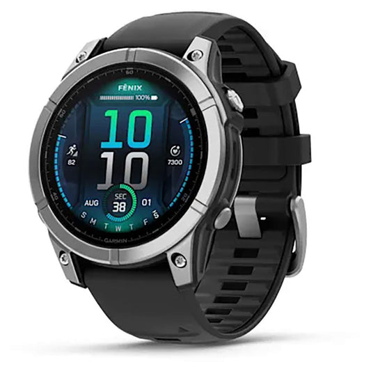 Garmin Fēnix® E – 47 mm, AMOLED Stainless Steel with Black Silicone Band