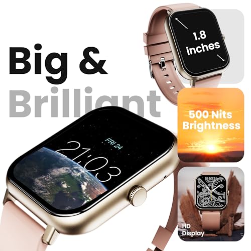Boult Drift+ Smart Watch 1.85''HD Screen, Bluetooth Calling, IP68, 500 Nits Brightness,150+ Watchfaces, AI Voice Assistant, SpO2 Monitoring, 100+ Sports Mode Smartwatch (Peach Fuzz)