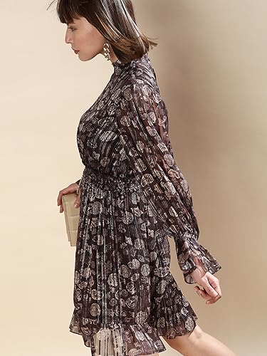 VERO MODA Women Printed Polyester Knee Length Brown Fit & Flare Dress