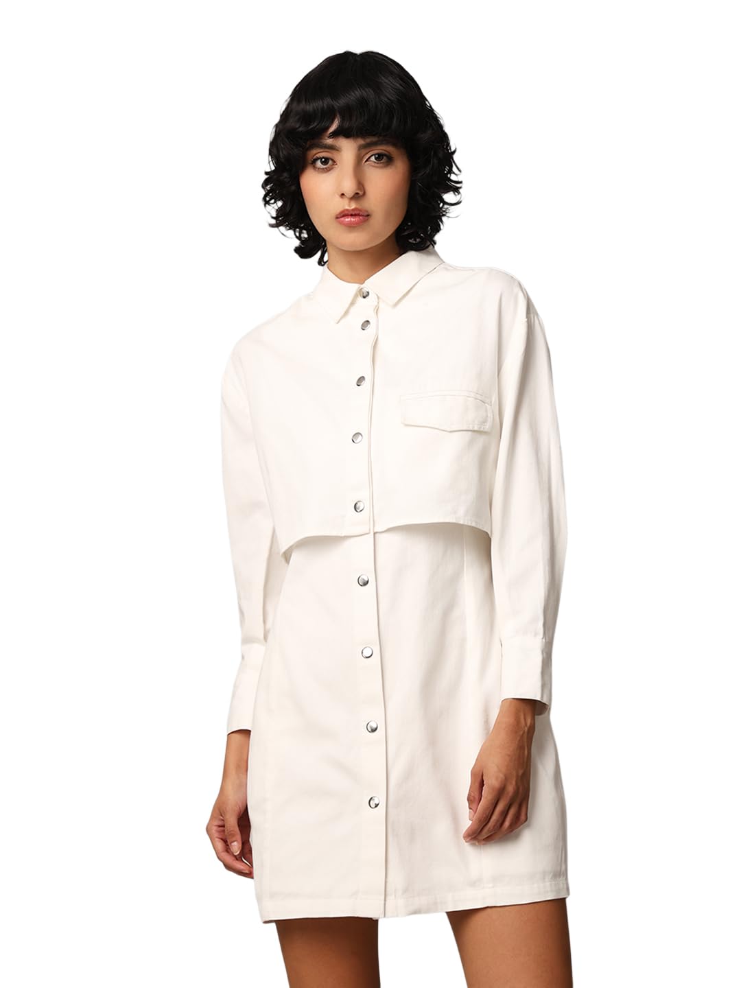ONLY Women Solid Casual White Shirt Dress
