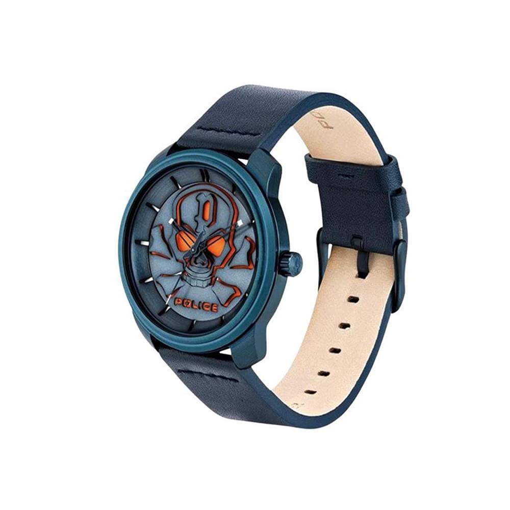 Police Mens 37.95 mm Grey Dial Leather Analog Watch - PL15714JSBL03A