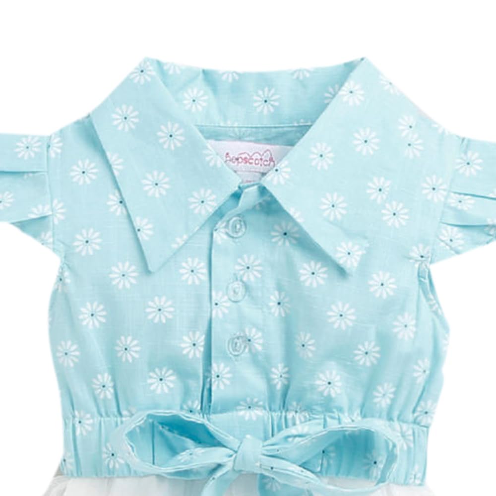 Hopscotch Girls Cotton Floral Print Casual Knee Length Dress In Blue Color For Ages 2-3 Years (Oth-1751569)