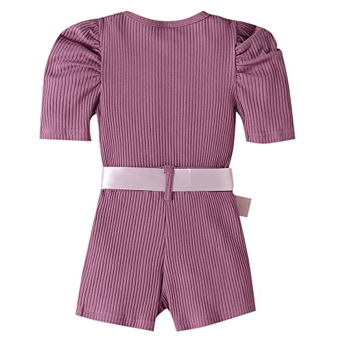 Hopscotch Girls Solid Slim Fit T-Shirt Shorts Set with Belt In Purple Color for Ages 9-12 Months