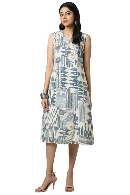 Soch Womens Beige Cotton Slub Abstract Print Dress