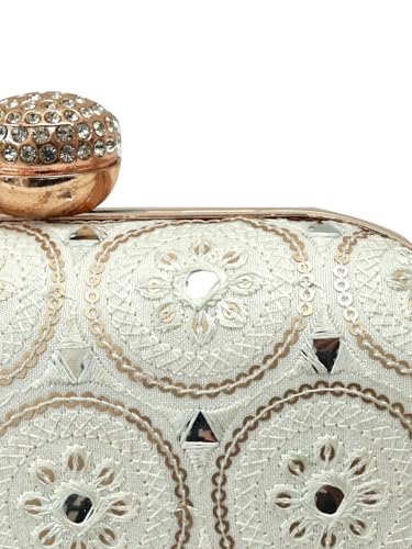 THE TAN CLAN Inaara Oval Clutches for women Purses Luxury Evening Handbags for ladies with Detachable Handle