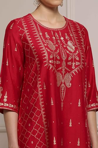 Biba Women Red Polyester Straight Printed Kurta_42
