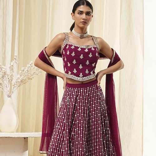 BIBA Women Burgundy Georgette Lehenga Set_32