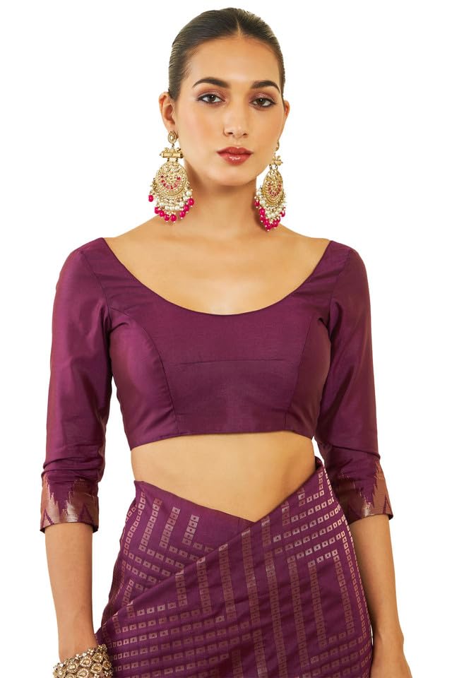 Soch Womens Wine Tussar Saree With Zari Woven Geometric Patterns