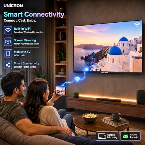 UNICRON 24 Inch Android Smart TV, HD LED Television with 30W Sound Speaker, WiFi Enabled & IPS A+ Display Panel, Gaming, Screen Mirroring & Mobile Connectivity