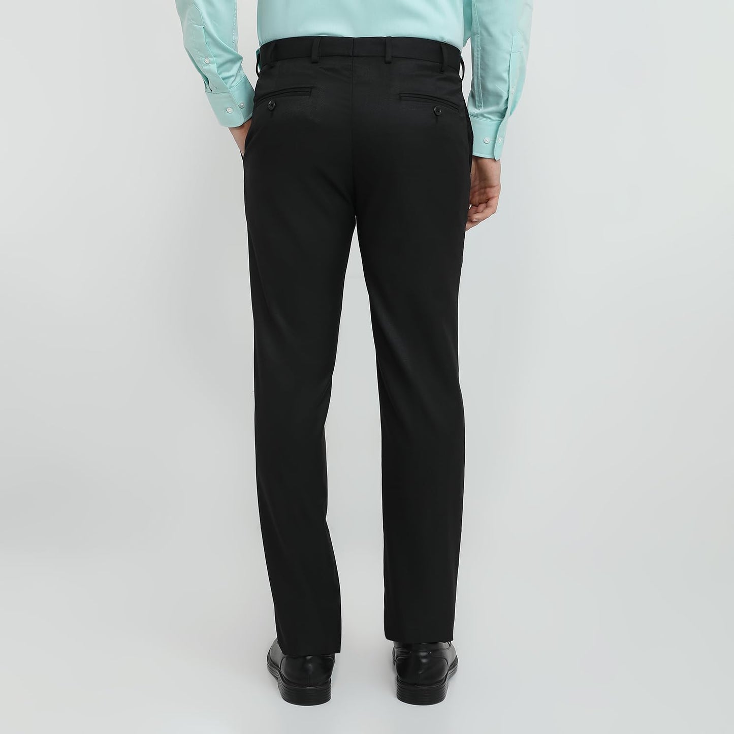 Raymond Men Slim Fit Structure Pattern Polyester Blend Flat Front Formal Trouser Black