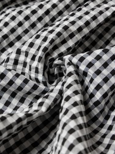 The Souled Store Gingham Dress: Ladybug Women and Girls Sleeveless Square Neck Black White and Red Embroidered Cotton Fit and Flare Smocked Back Casual Summer Everyday Comfortable Trendy Mini Dresses