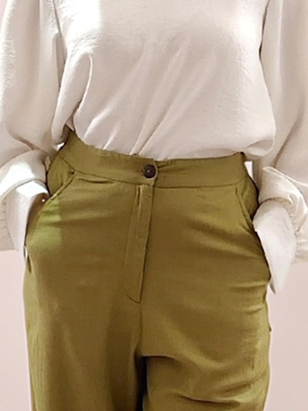 Zink London Women's Green Solid Full Length Trouser