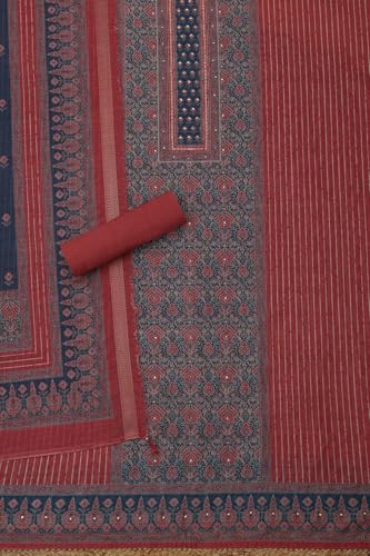 Soch Womens Rust Chanderi Ethnic Motifs Unstitched Dress Material With Sequins