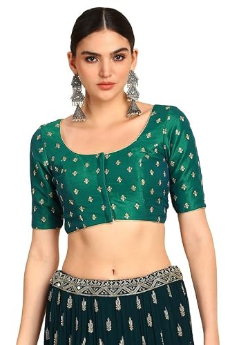 Soch Womens Green Zari Embroidered Art Silk Padded Blouse with Sequins