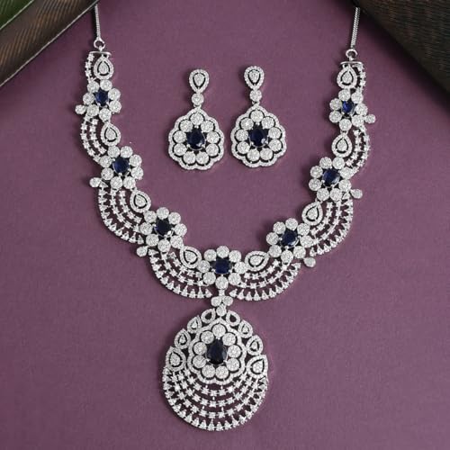 VOYLLA CZ Elegance Teardrop Cut Blue Gems Jewellery Set